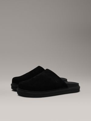 triple black suede clog slippers for men calvin klein jeans