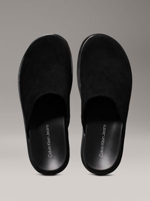 triple black suede clog slippers for men calvin klein jeans