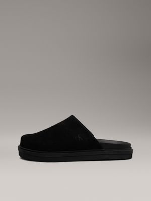 triple black suede clog slippers for men calvin klein jeans