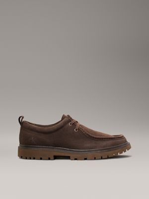 brown suede apron toe lace-up shoes for men calvin klein jeans