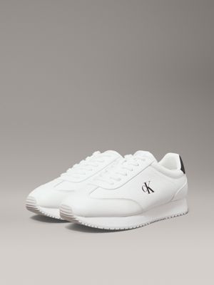 baskets en cuir bright white/ ck black pour hommes calvin klein jeans