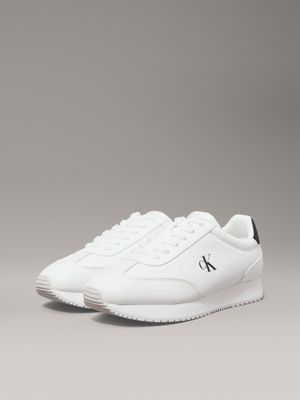 bright white/ ck black leather trainers for men calvin klein jeans