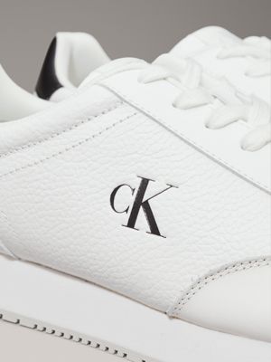 bright white/ ck black leather trainers for men calvin klein jeans