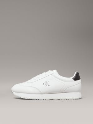 bright white/ ck black leather trainers for men calvin klein jeans