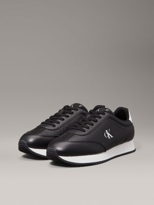 black/bright white leather trainers for men calvin klein jeans