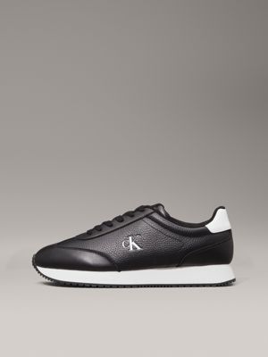 black/bright white leather trainers for men calvin klein jeans