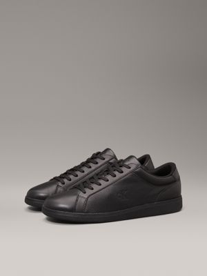 triple black leather low profile trainers for men calvin klein jeans