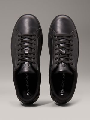 triple black leather low profile trainers for men calvin klein jeans