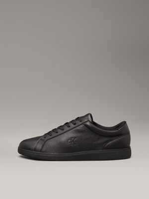 triple black leather low profile trainers for men calvin klein jeans