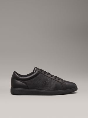 black leather low profile trainers for men calvin klein jeans