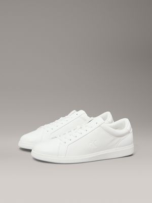 triple bright white leather low profile trainers for men calvin klein jeans