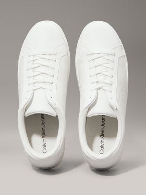 triple bright white leather low profile trainers for men calvin klein jeans