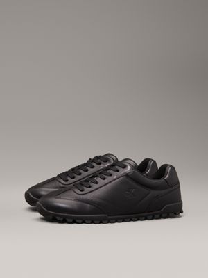 triple black leather low profile trainers for men calvin klein jeans