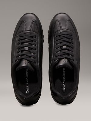 triple black leren sneakers met laag profiel voor heren - calvin klein jeans