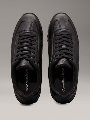 triple black leather low profile trainers for men calvin klein jeans