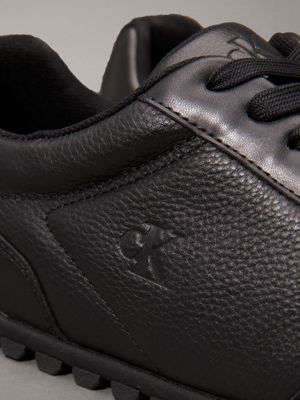 triple black leather low profile trainers for men calvin klein jeans