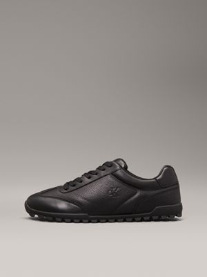 triple black leather low profile trainers for men calvin klein jeans