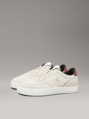 turtle dove/eggshell/cinnamon leather trainers for men calvin klein jeans