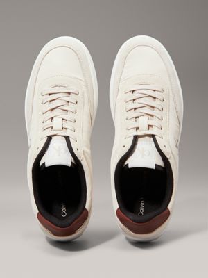 turtle dove/eggshell/cinnamon leather trainers for men calvin klein jeans