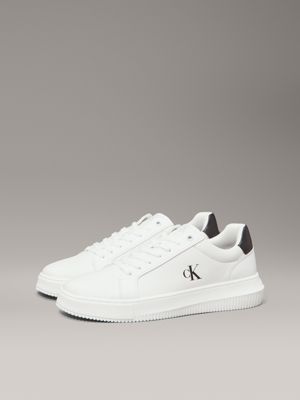 bright white/black leather trainers for men calvin klein jeans