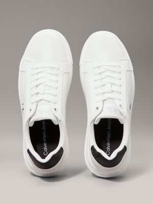 bright white/black leather trainers for men calvin klein jeans