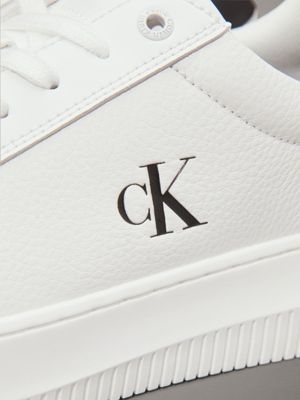 bright white/black leather trainers for men calvin klein jeans