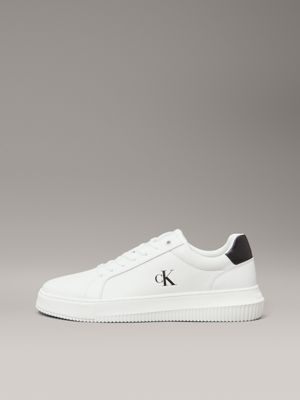 bright white/black leather trainers for men calvin klein jeans