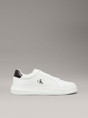 bright white/black leather trainers for men calvin klein jeans