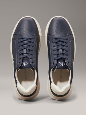 calvin navy/turtle dove leather trainers for men calvin klein jeans