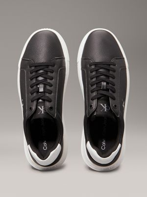 black/bright white leather trainers for men calvin klein jeans