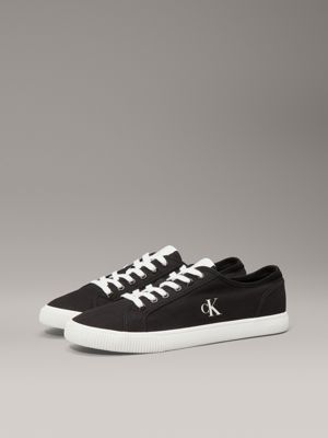 ck black/bright white canvas low profile trainers for men calvin klein jeans