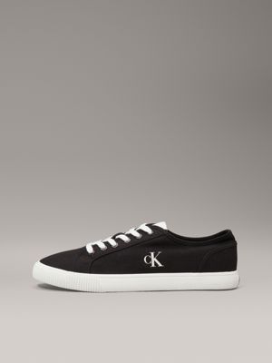 ck black/bright white canvas low profile trainers for men calvin klein jeans