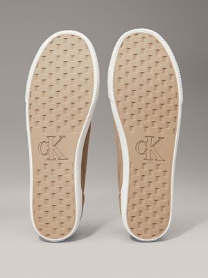 weathered teak/turtle dove/gum canvas low profile trainers for men calvin klein jeans