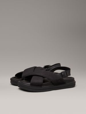 triple black canvas sandals for men calvin klein jeans