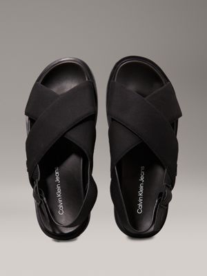 triple black canvas sandals for men calvin klein jeans