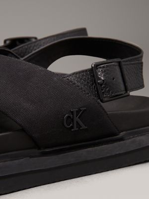 triple black canvas sandals for men calvin klein jeans