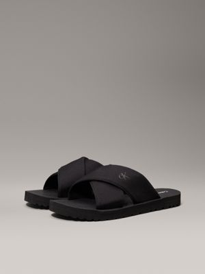 triple black canvas sandals for men calvin klein jeans