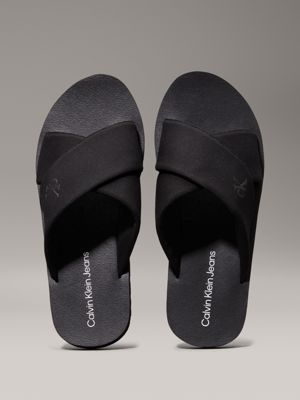 triple black canvas sandals for men calvin klein jeans