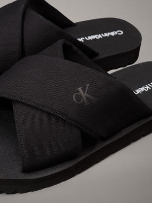 triple black canvas sandals for men calvin klein jeans
