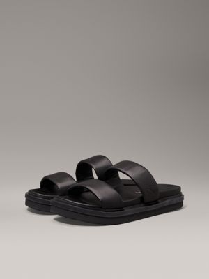 triple black leather sandals for men calvin klein jeans