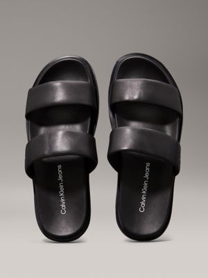 triple black leather sandals for men calvin klein jeans