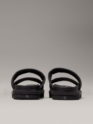 triple black leather sandals for men calvin klein jeans