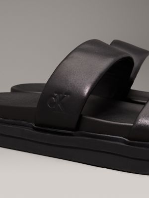 triple black leather sandals for men calvin klein jeans