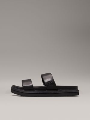 triple black leather sandals for men calvin klein jeans