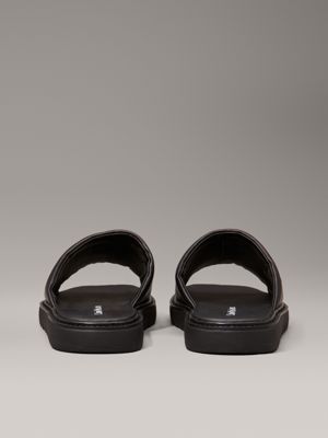 triple black leather sliders for men calvin klein jeans