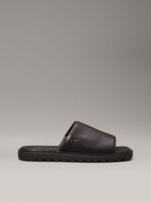 black leather sliders for men calvin klein jeans