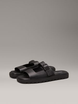 triple black leather sandals for men calvin klein jeans