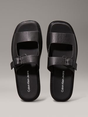 triple black leather sandals for men calvin klein jeans