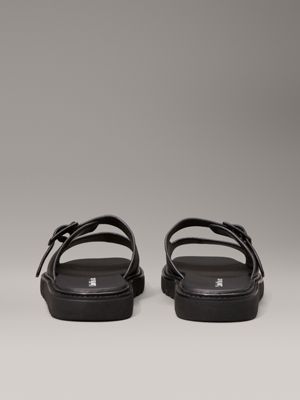 triple black leather sandals for men calvin klein jeans