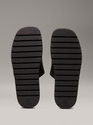 triple black leather sandals for men calvin klein jeans